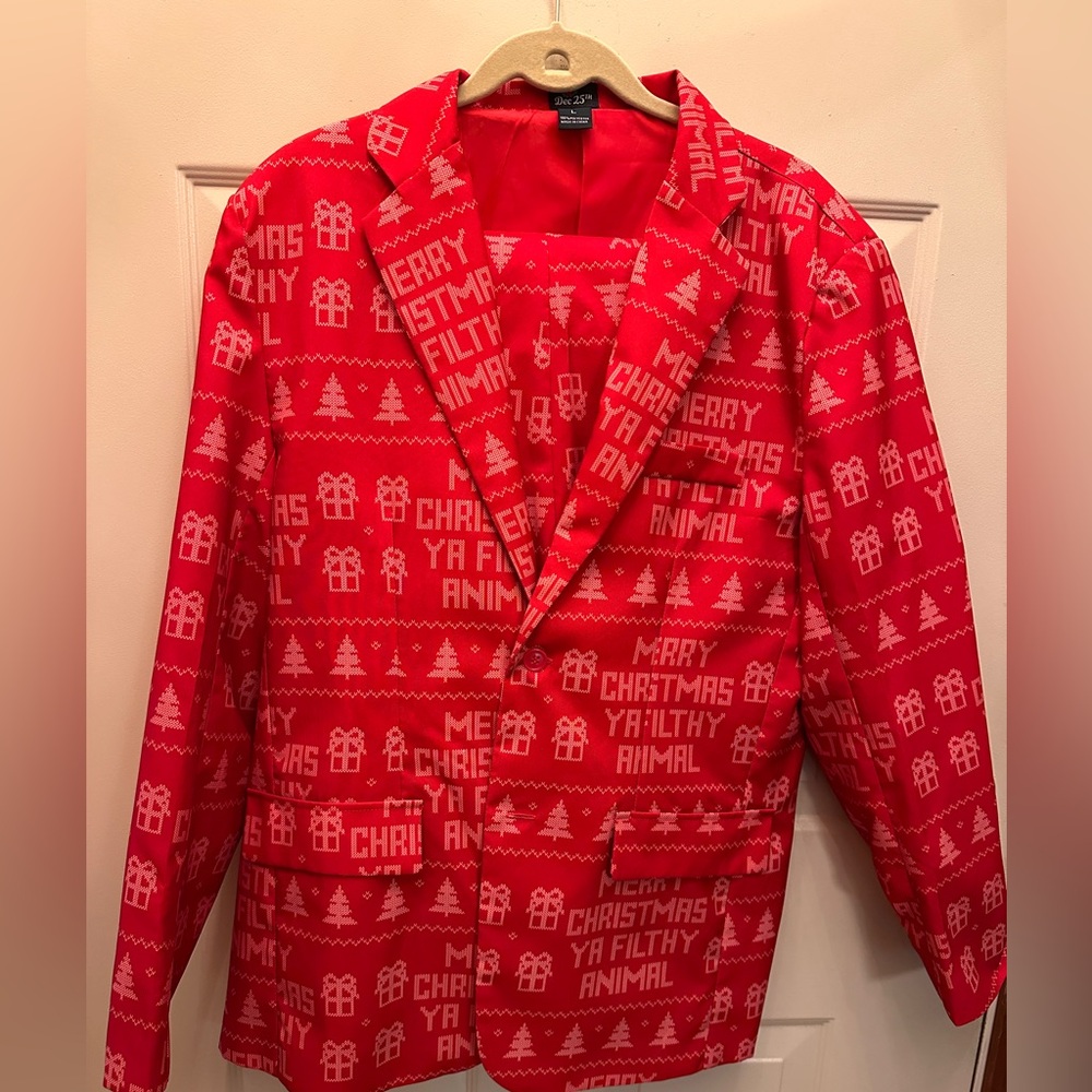 Merry Christmas you Filthy animal red men’s suit Large. Excellent condition